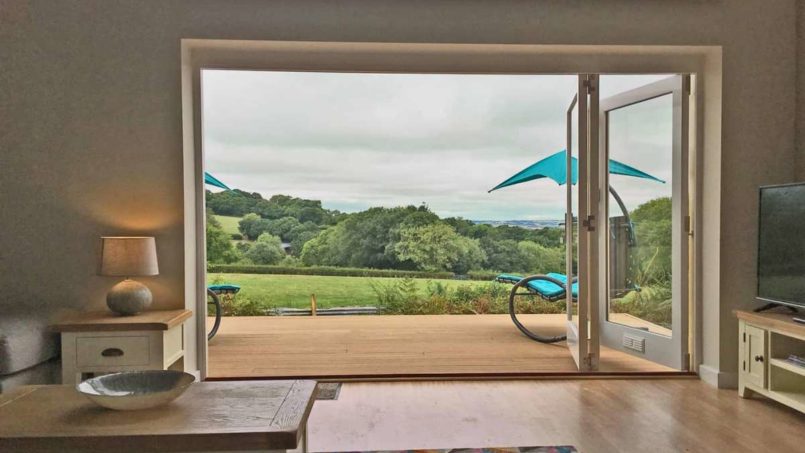 Blackdown Views, Lounge with Bifold Doors, fields view